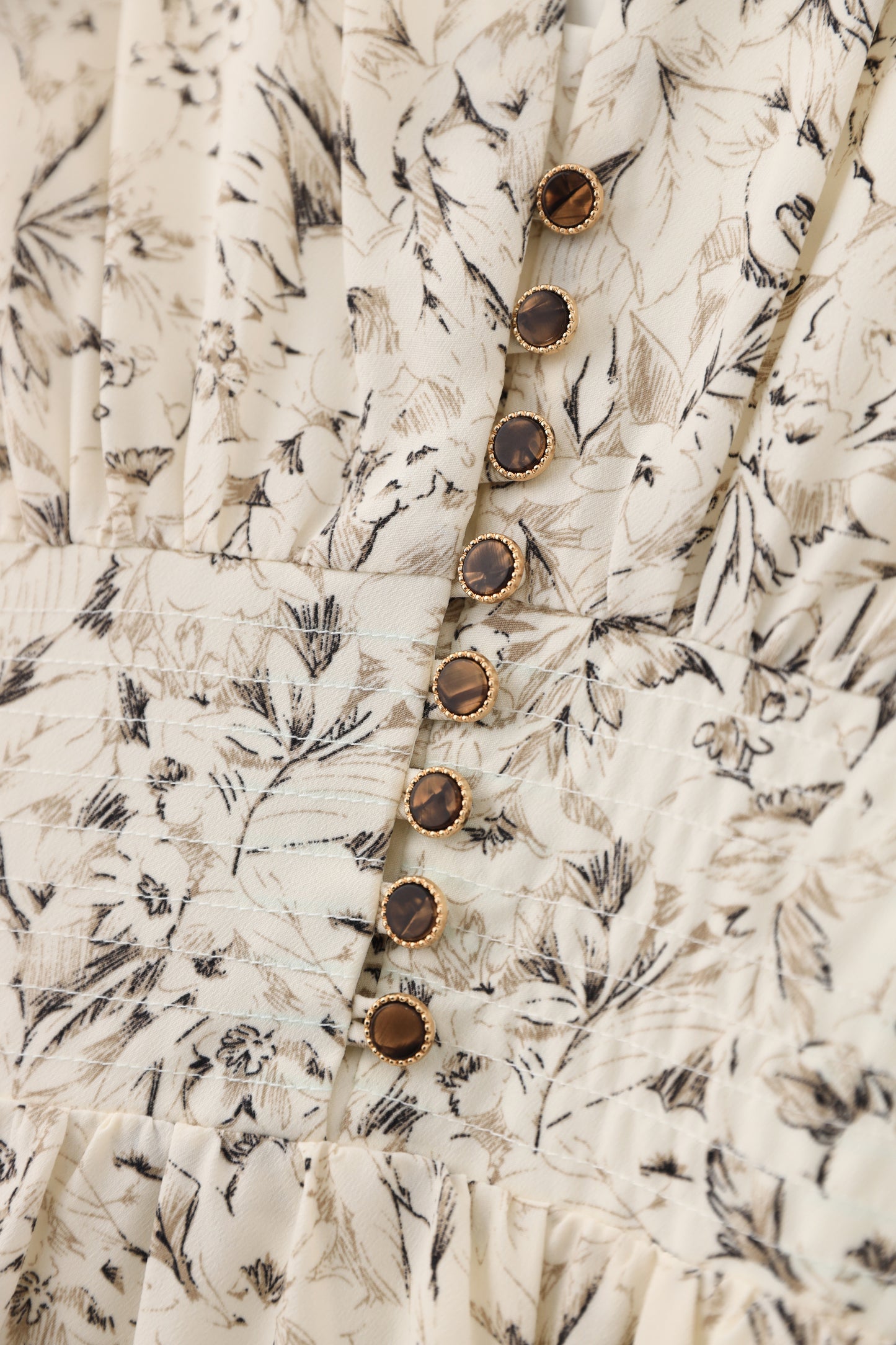 Jules floral hemp dress with elastic gathered waist and exquisite shank buttons