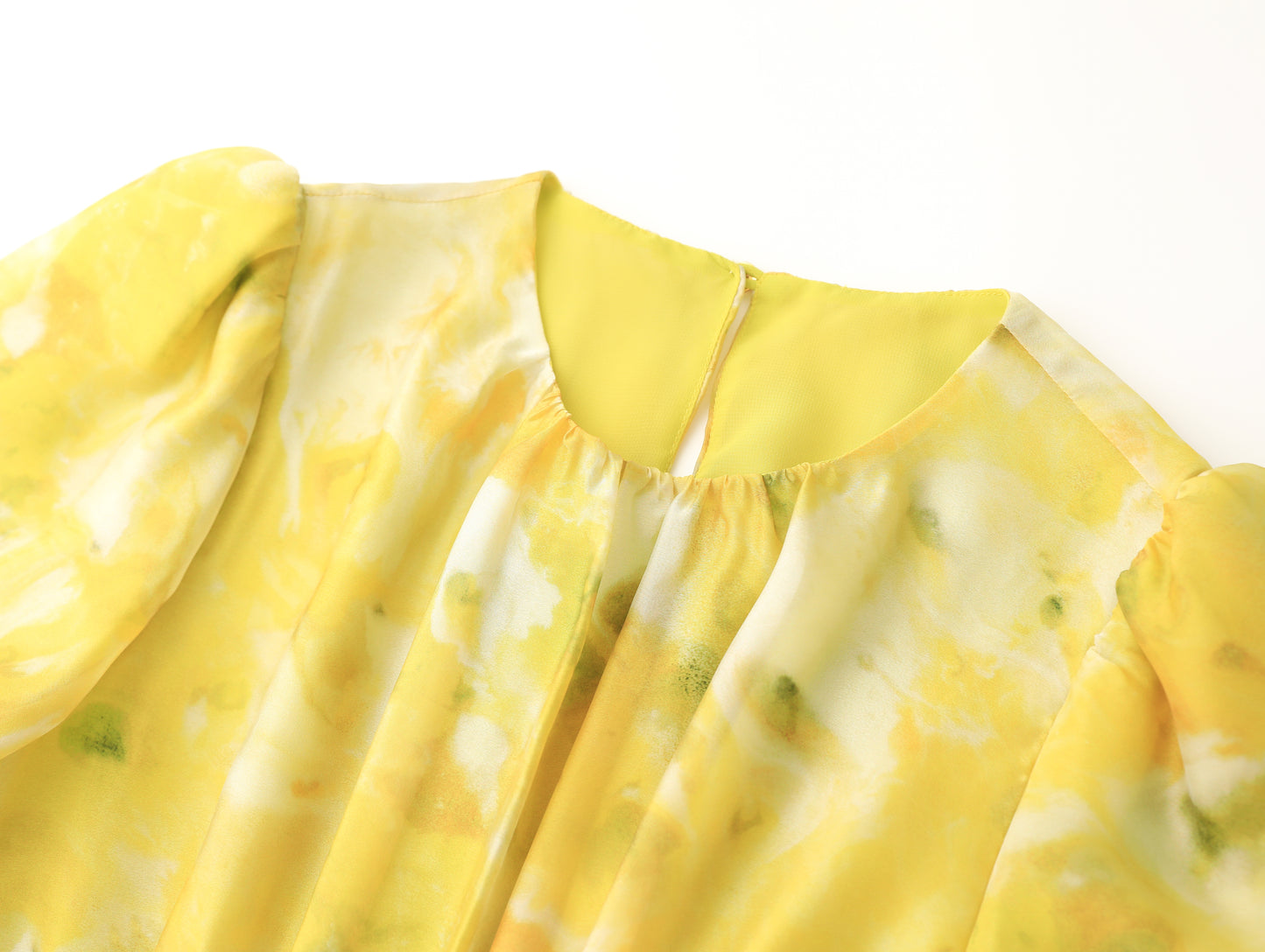 Fleur printed chiffon dress with elbow bishop sleeves