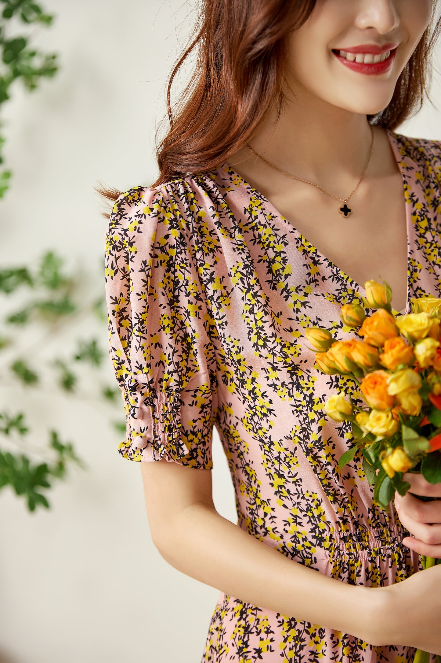 Collette pure silk printed floral dress with elastic waist