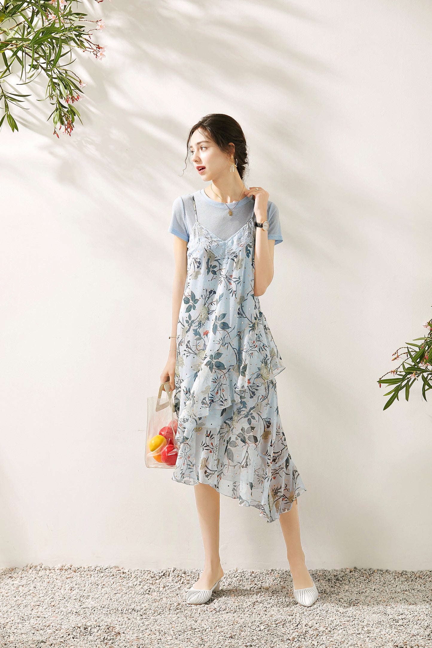 Elodie 2 piece set spaghetti strap tiered ruffle flare dress with stretchable top
