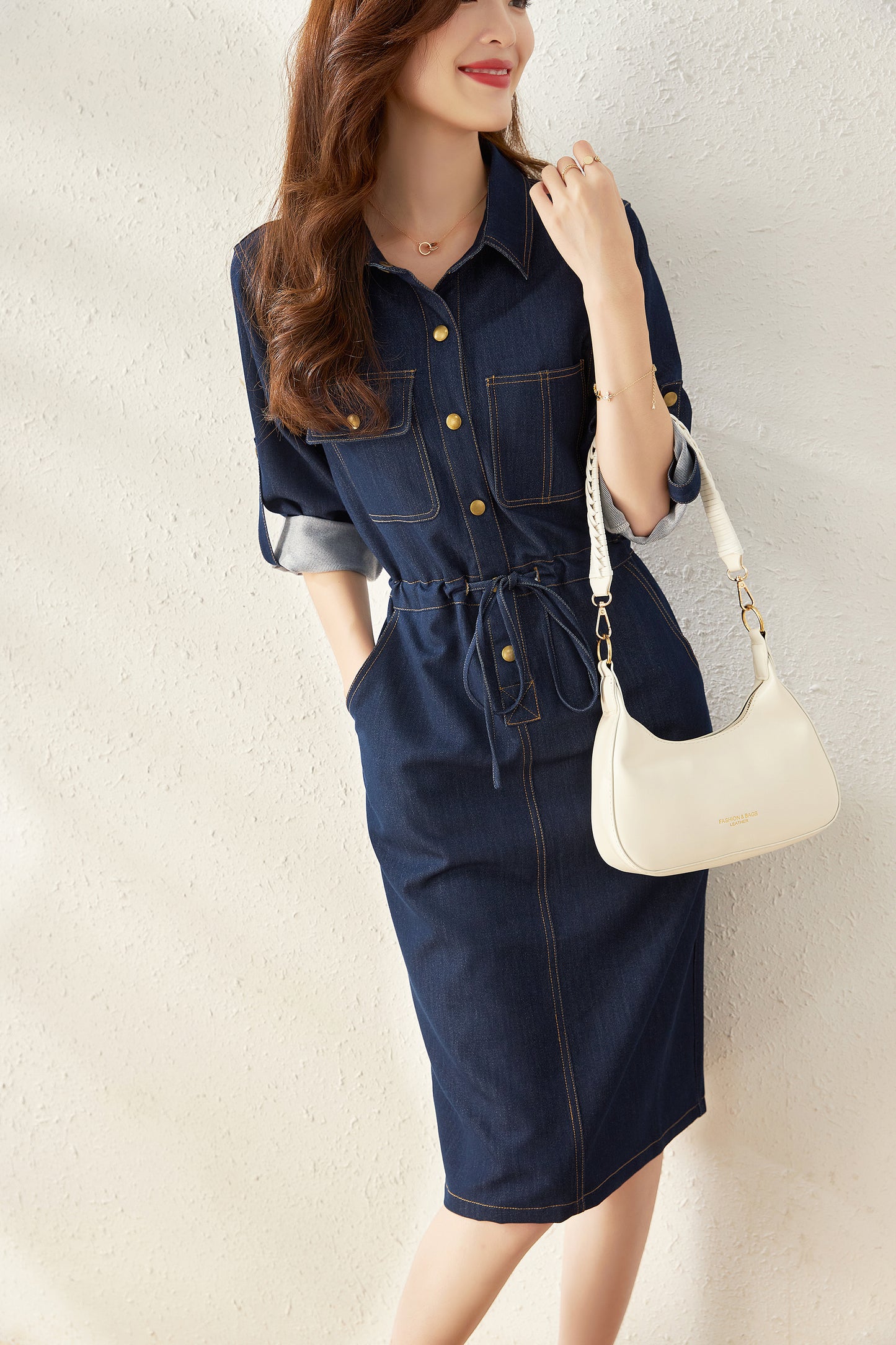 Oline denim dress with collar and pockets