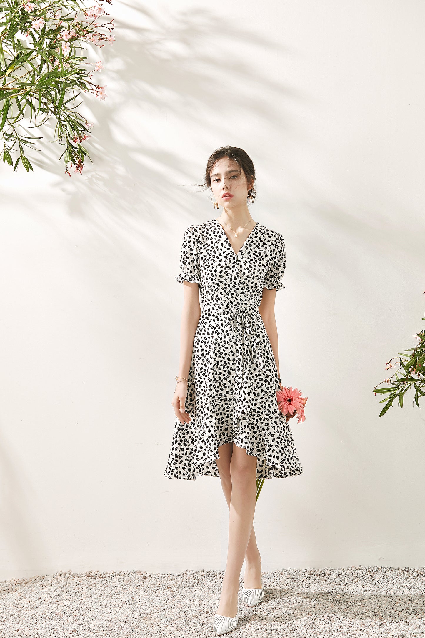 Blaise V neck Puff sleeve Ruffle Tulip MIDI dress