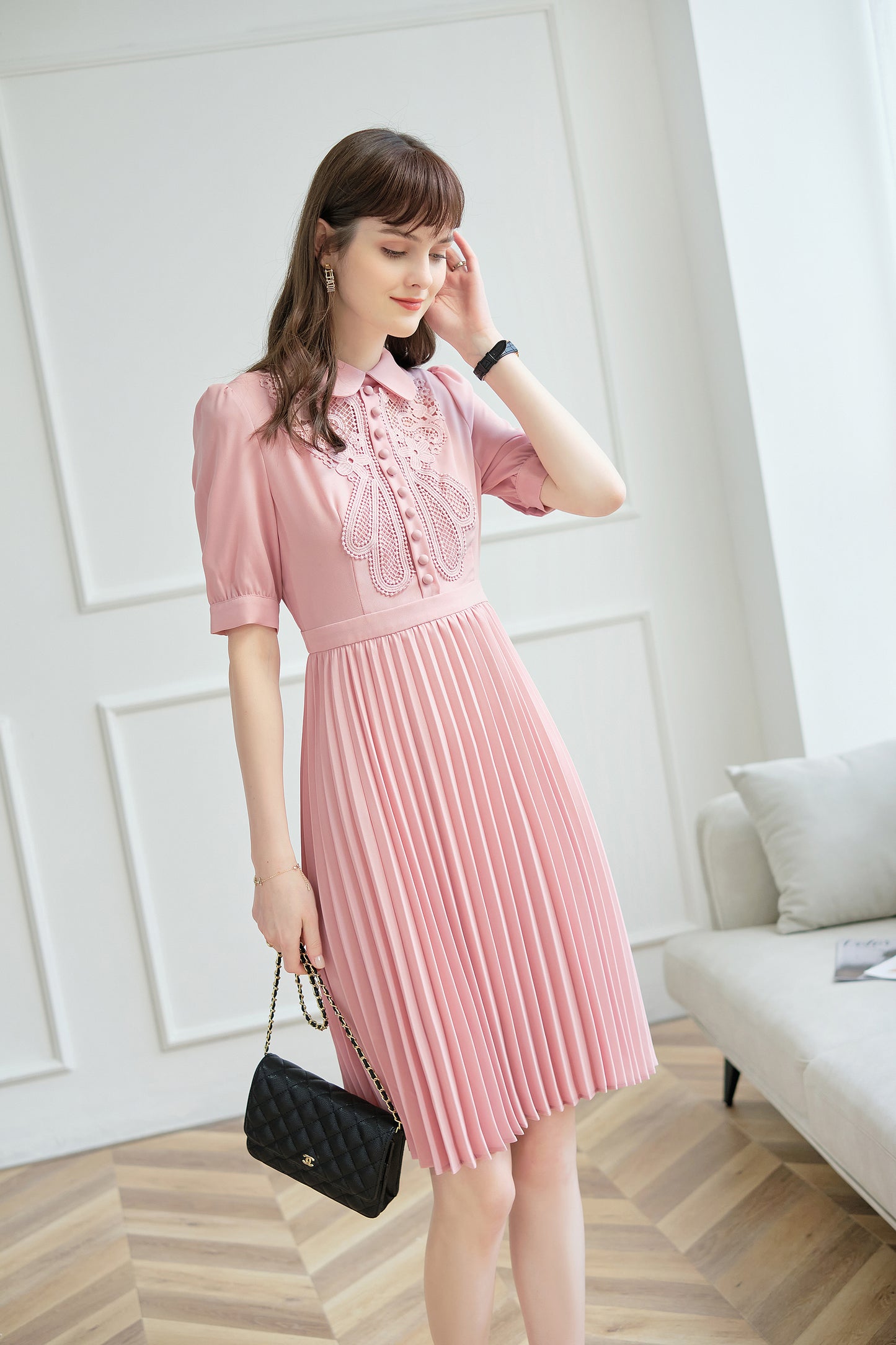 Orla floral applique pleated dress