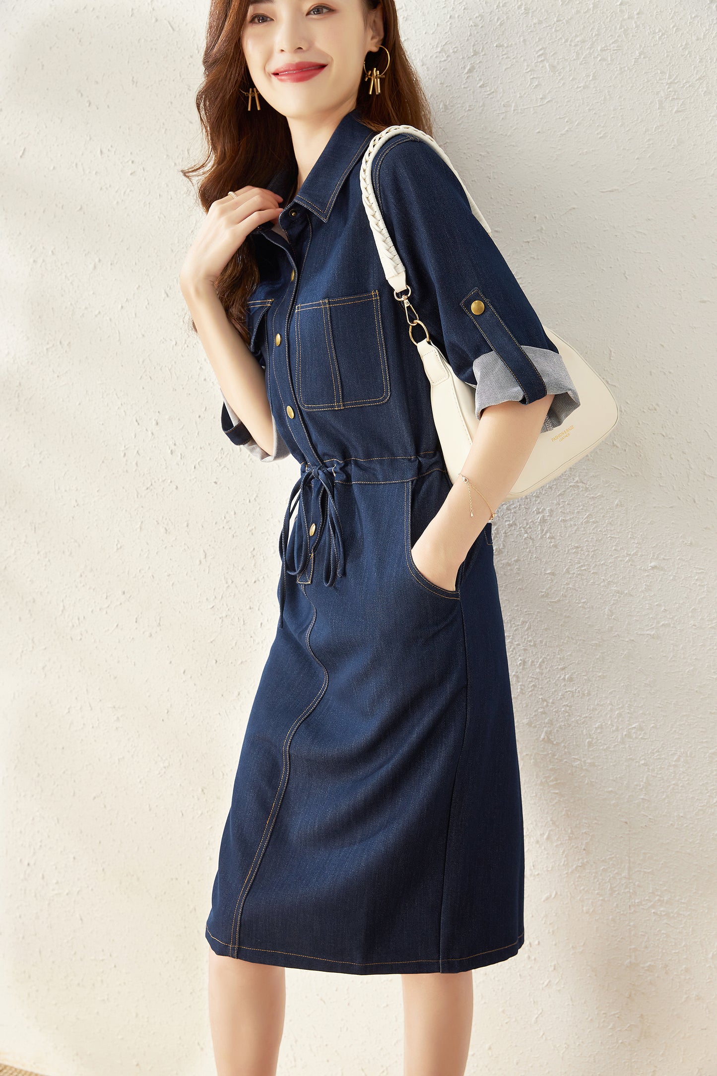 Oline denim dress with collar and pockets