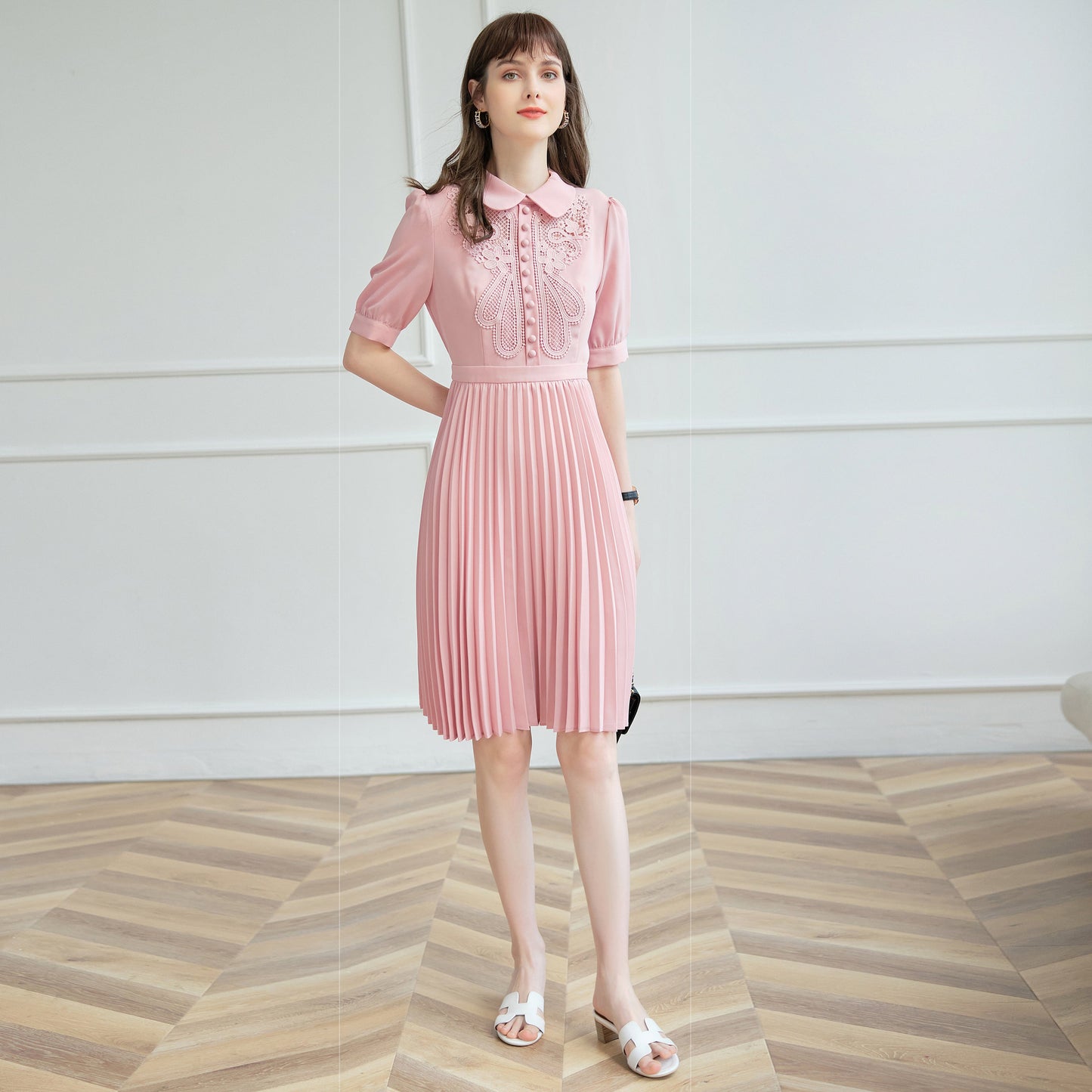 Orla floral applique pleated dress