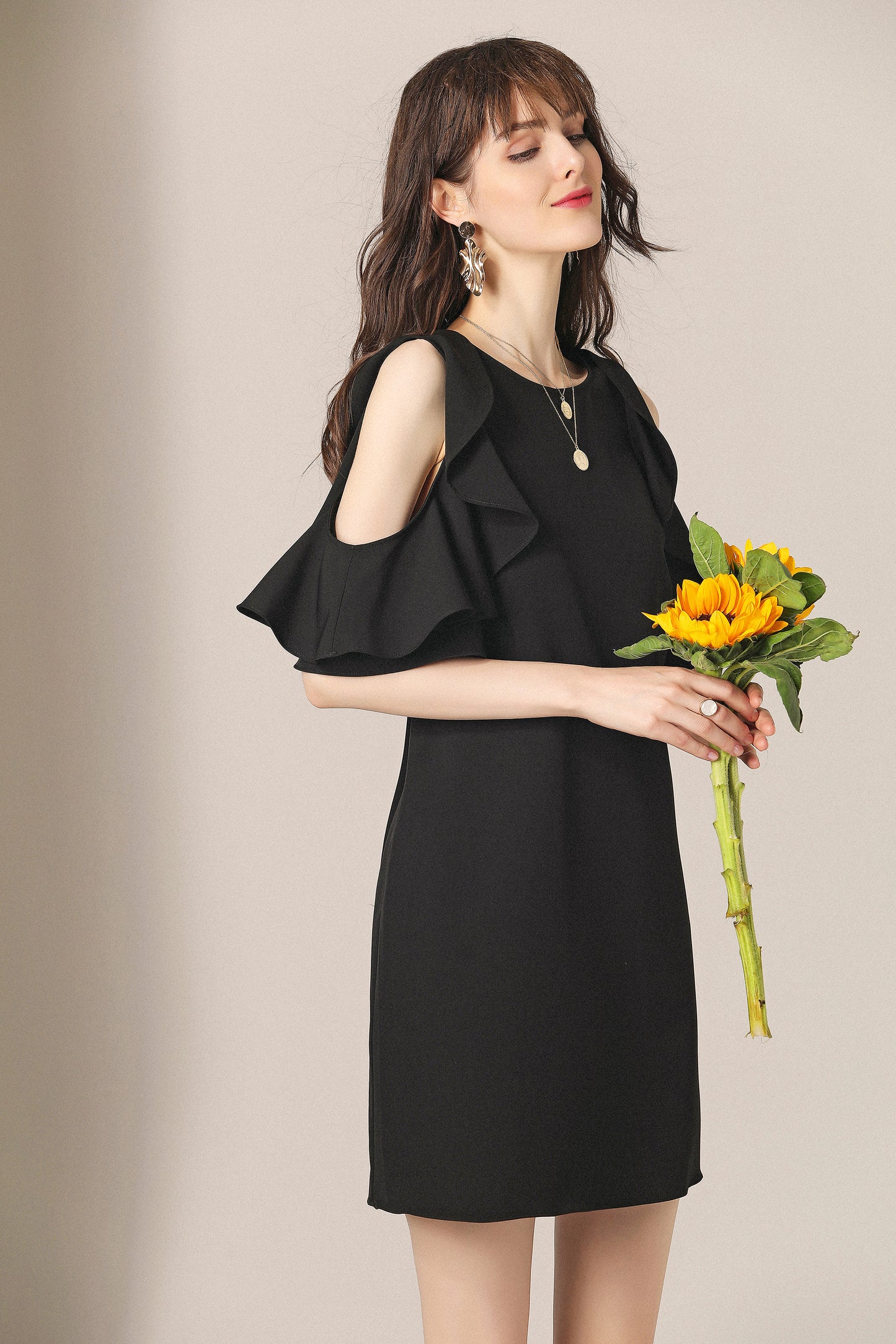 Fae ruffle cutout shoulder with cross back mini dress