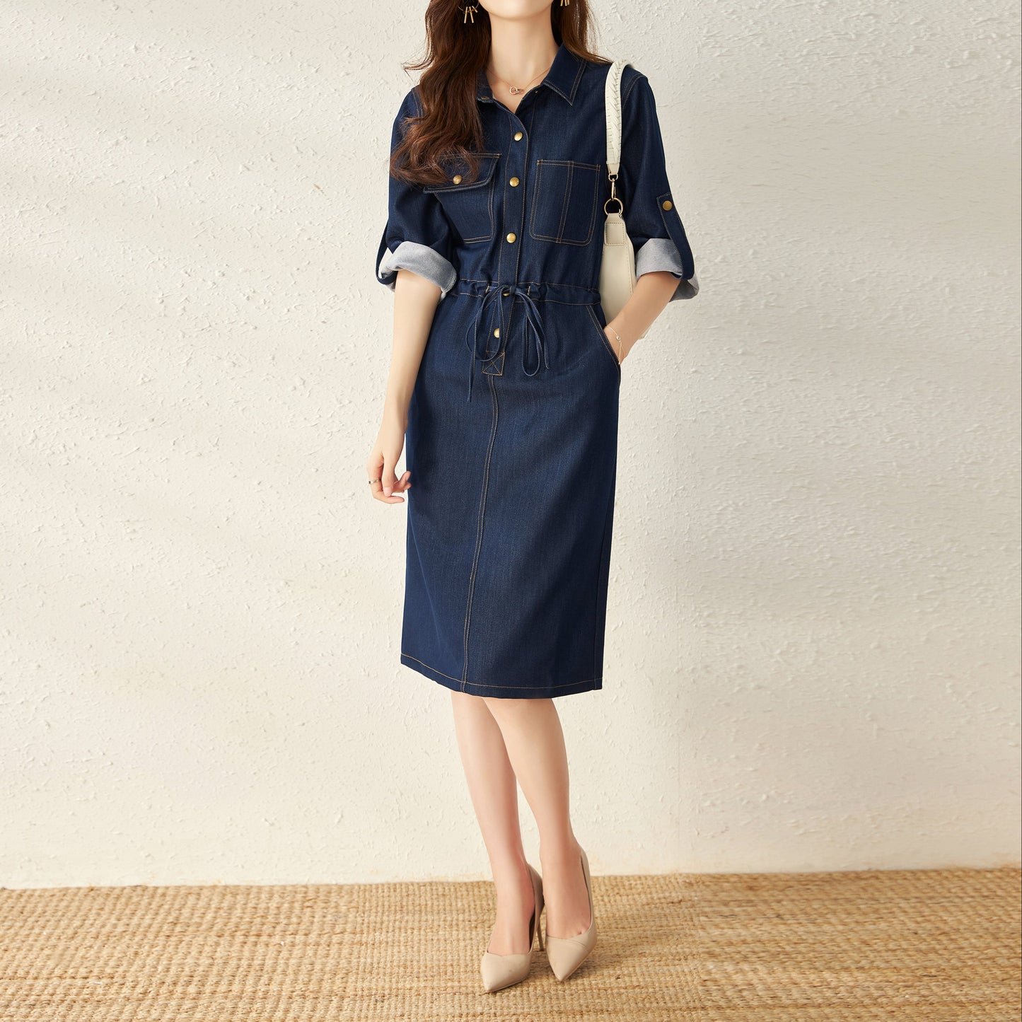 Oline denim dress with collar and pockets