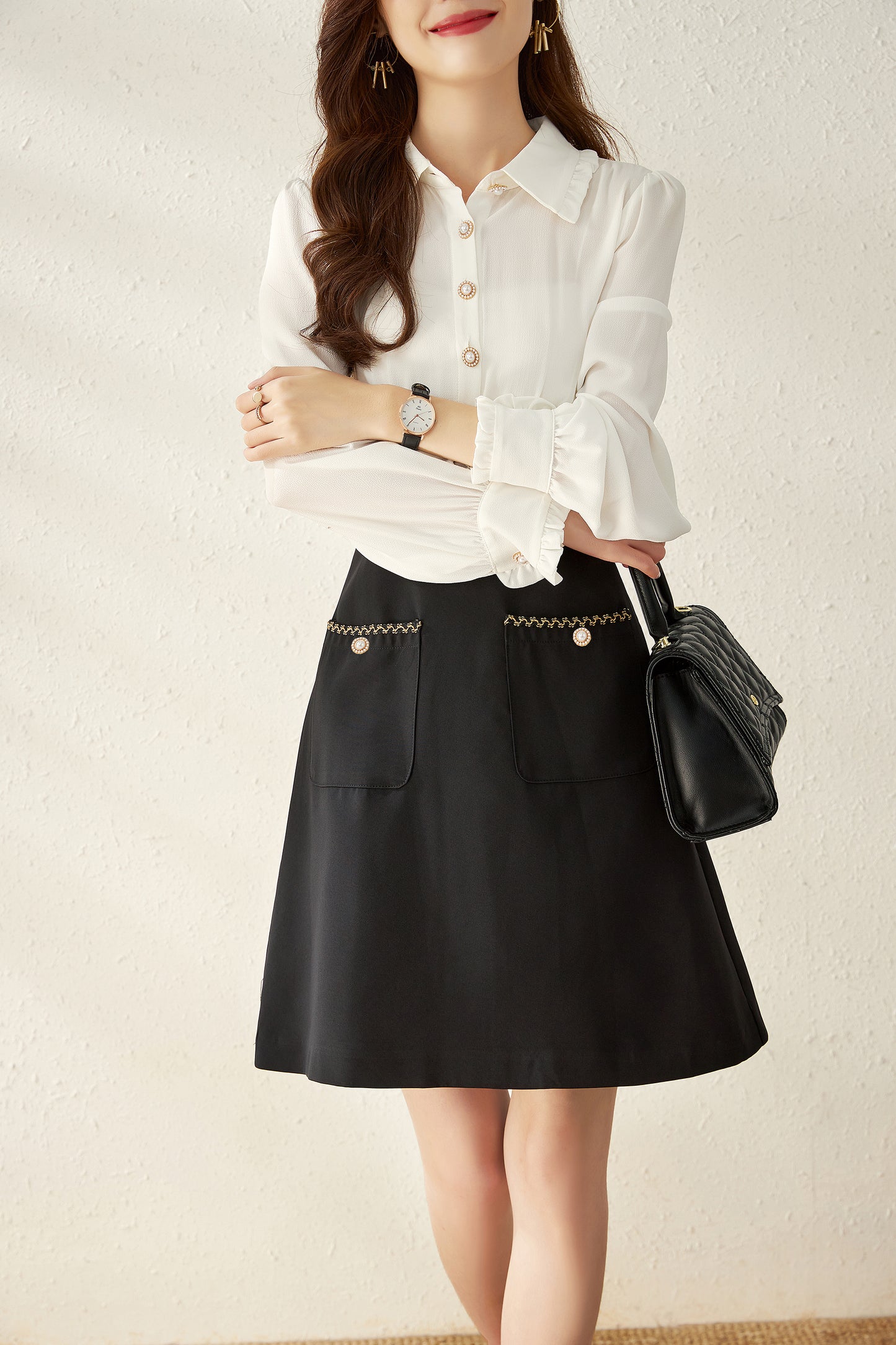 Bodil pseudo 2 piece frill collar shirt with skirt