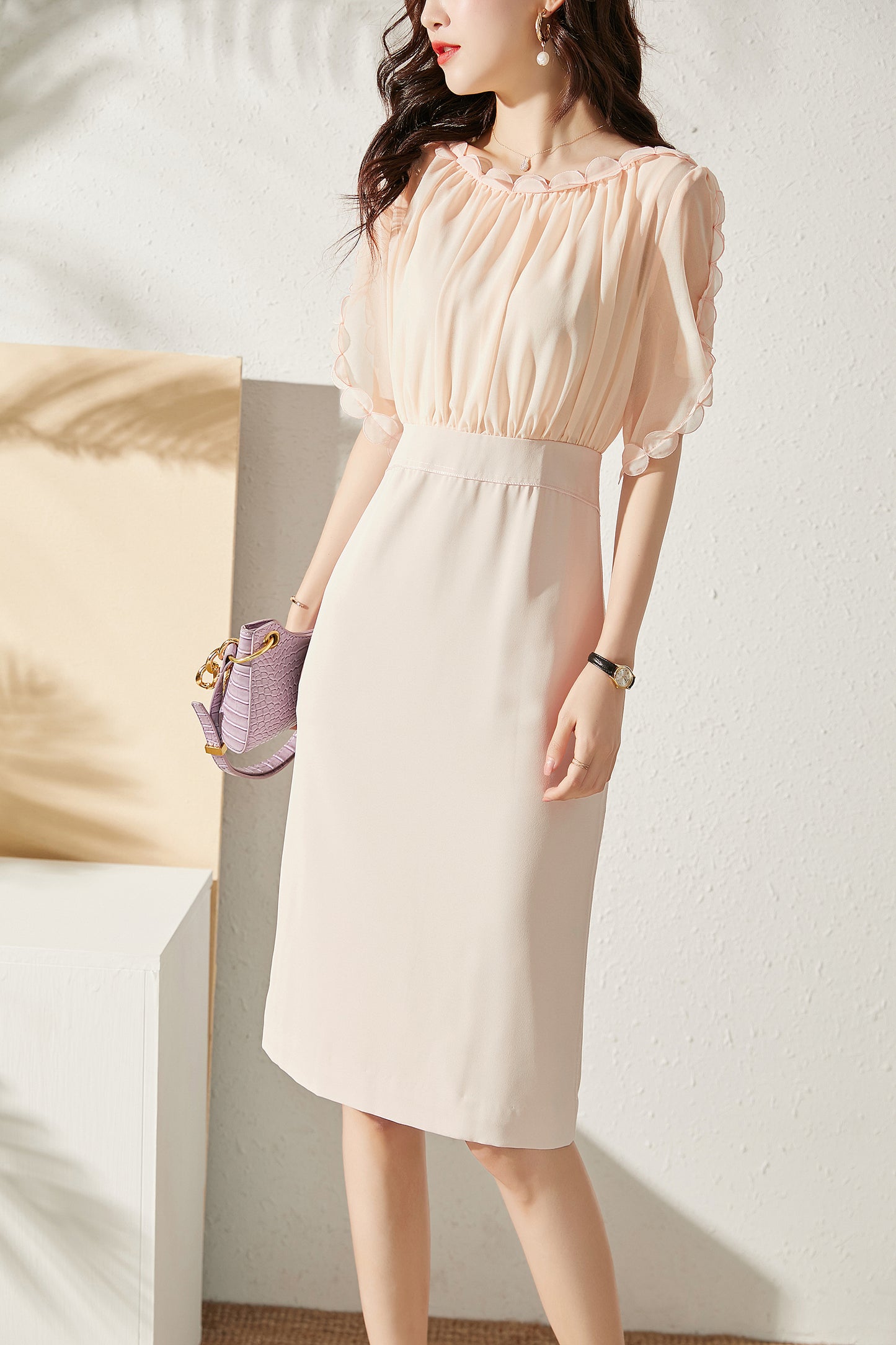 Vallea Puff sleeve bodycon midi dress