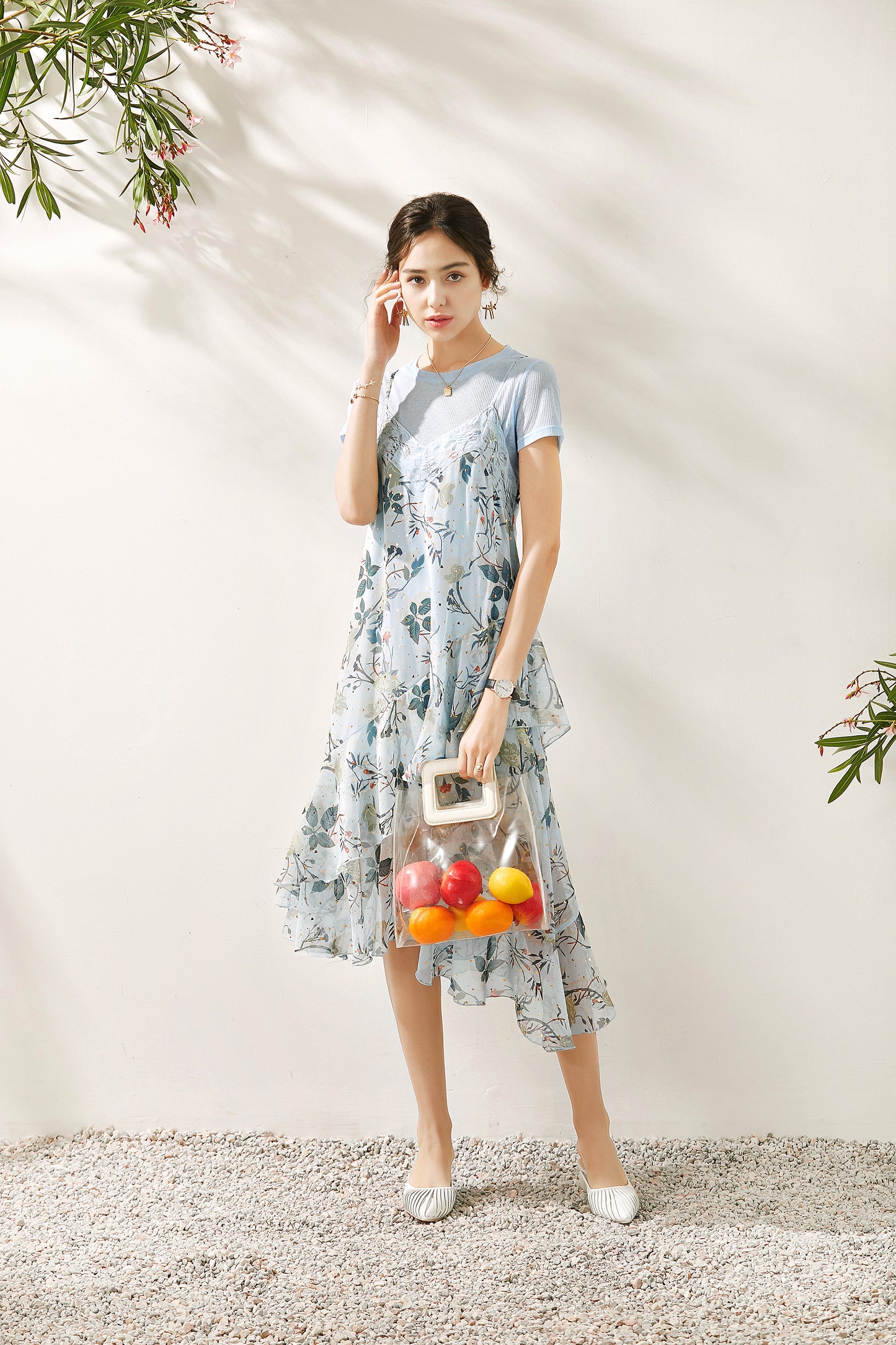 Elodie 2 piece set spaghetti strap tiered ruffle flare dress with stretchable top