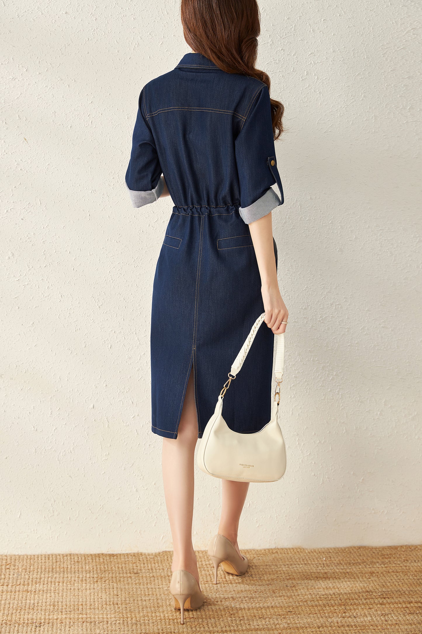 Oline denim dress with collar and pockets