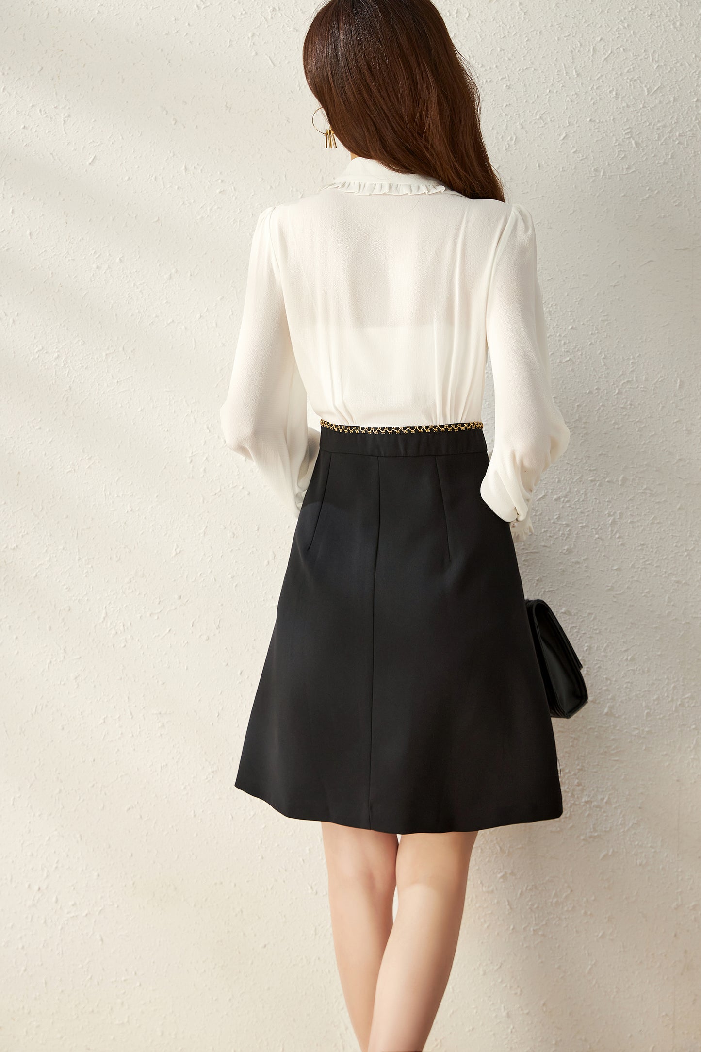 Bodil pseudo 2 piece frill collar shirt with skirt