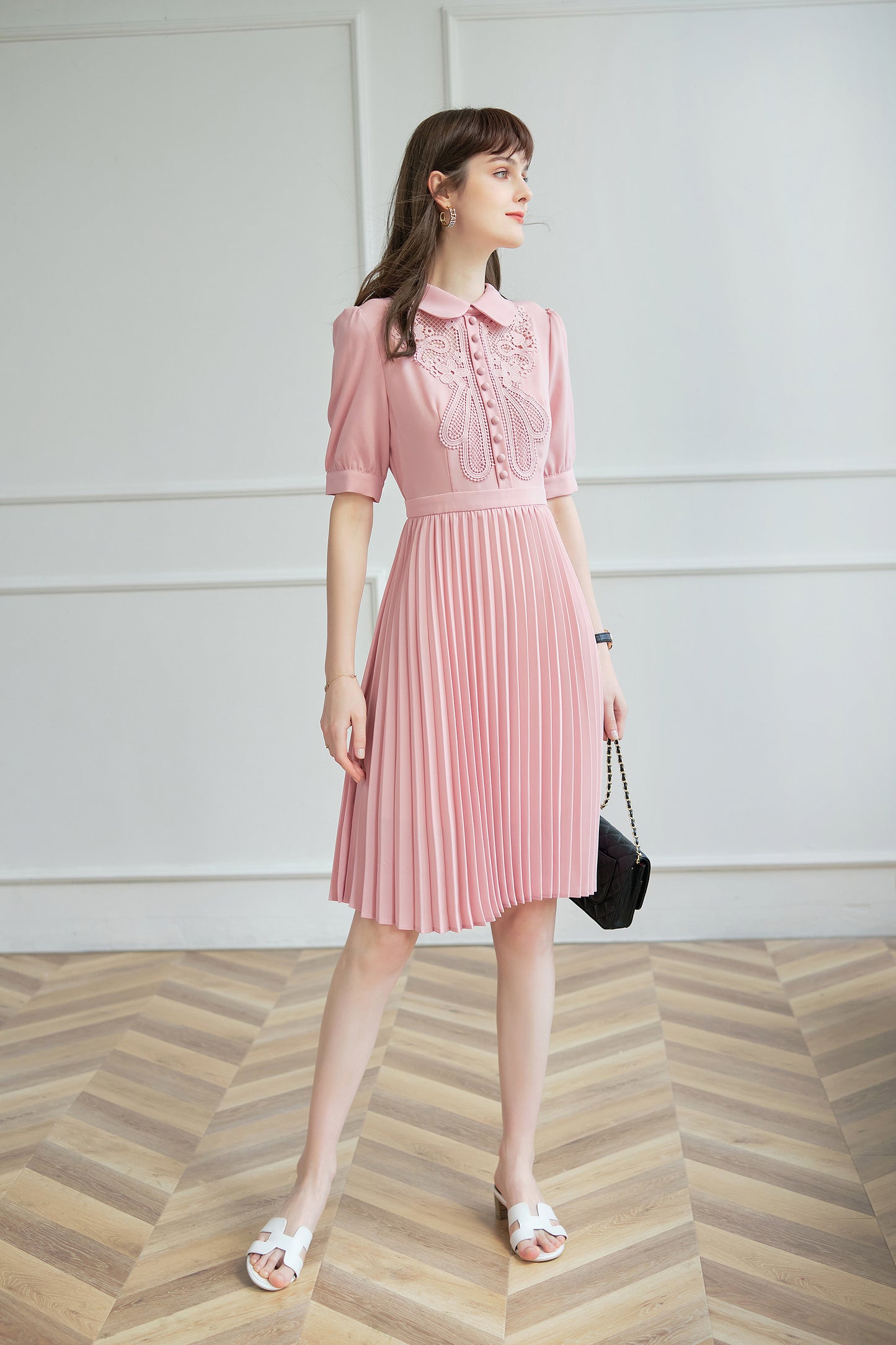 Orla floral applique pleated dress