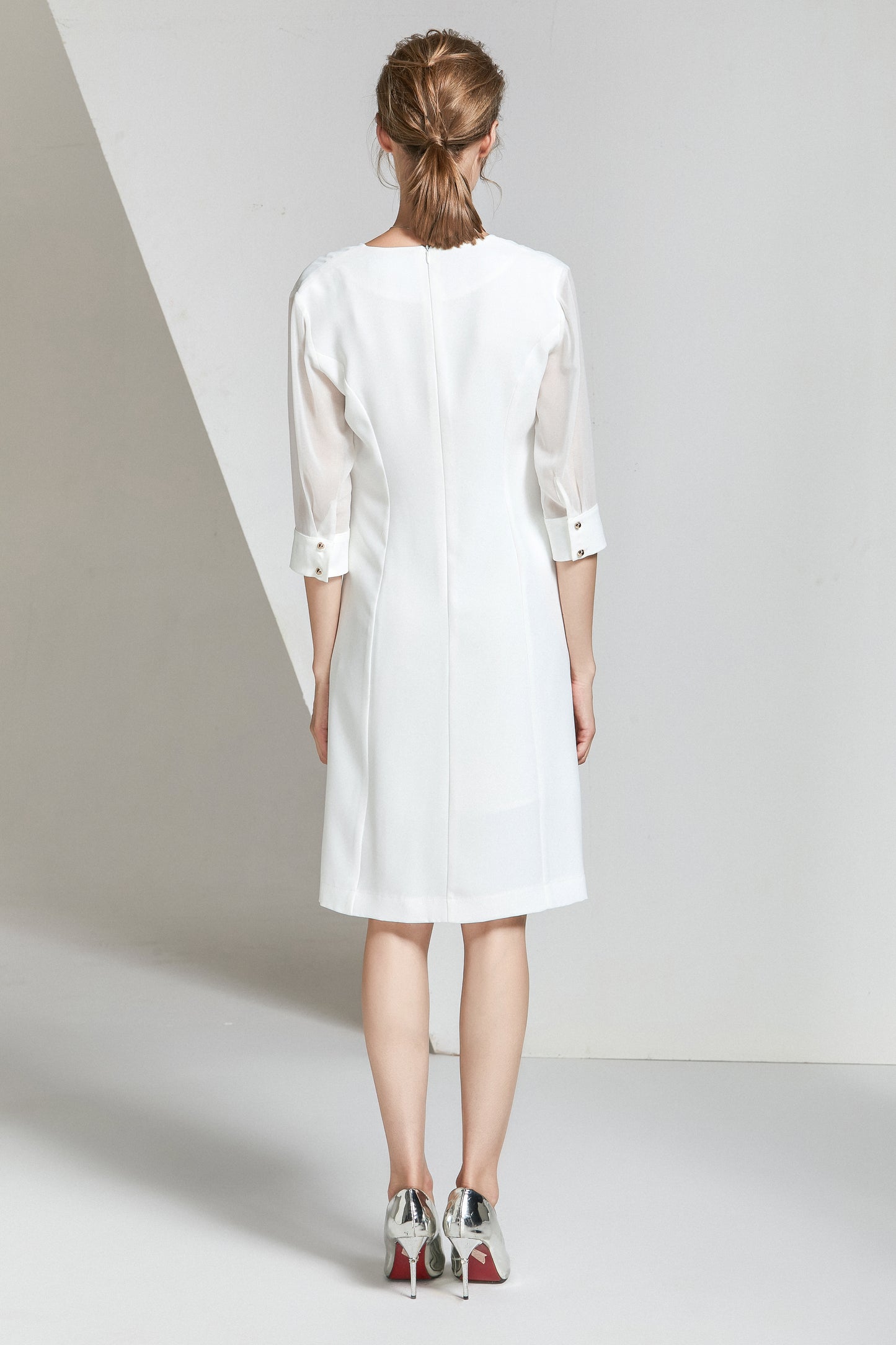 Irina double breasted dress with mesh puff sleeve