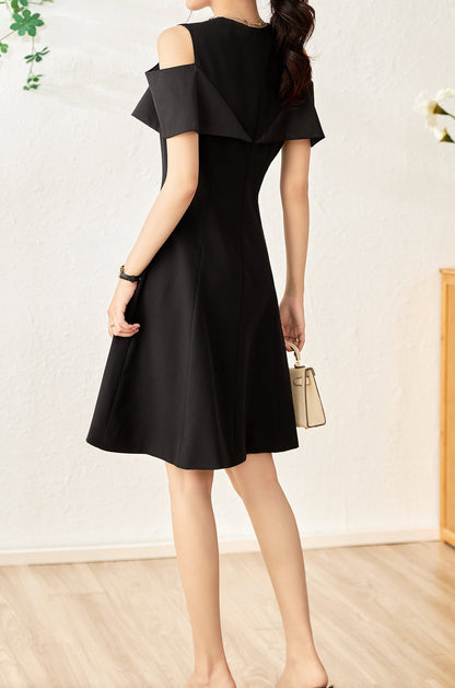 Faustine crystal collar hemp knee dress with cut out shoulder