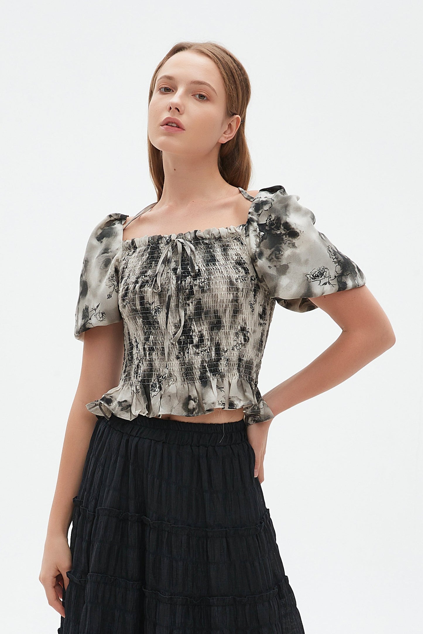 Alana chiffon puff sleeve crop top blouse