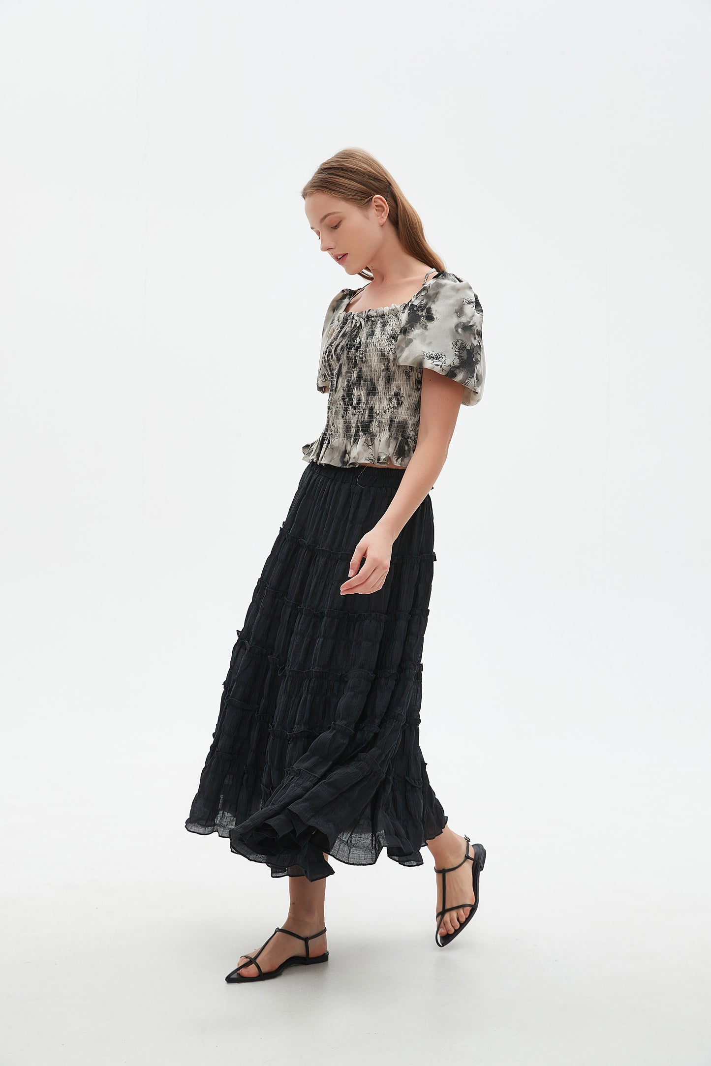 Alana chiffon puff sleeve crop top blouse