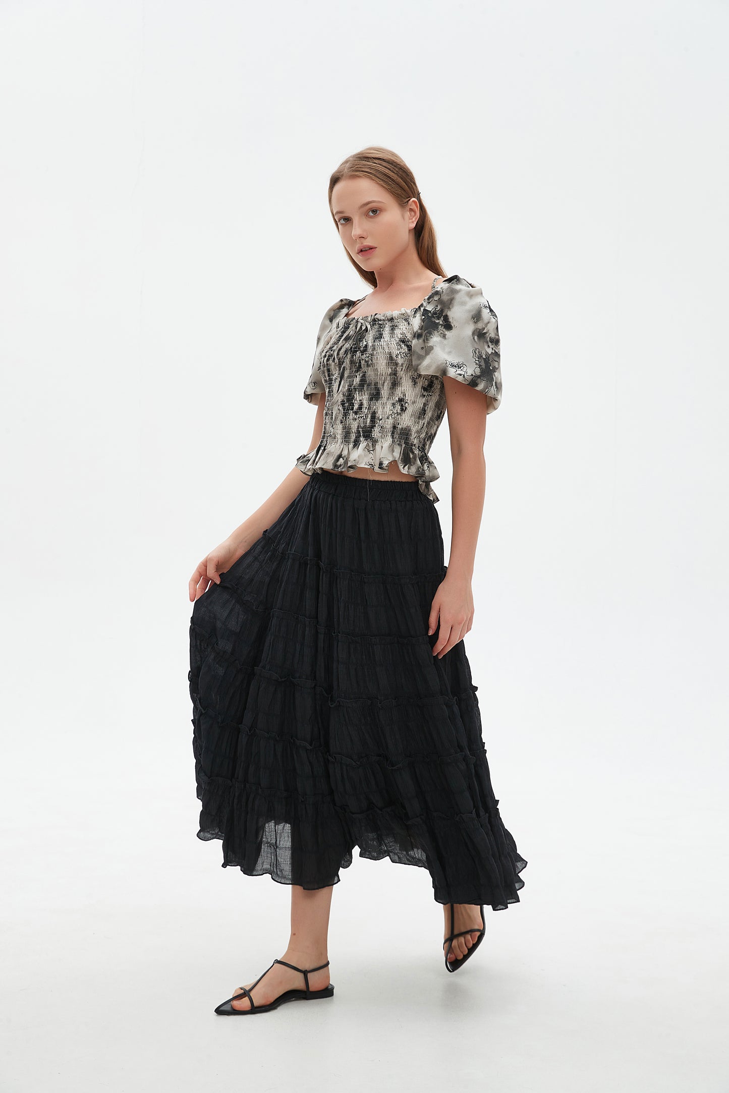 Alana chiffon puff sleeve crop top blouse