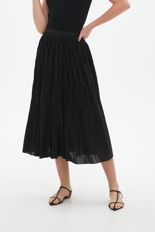 Bora pleated midi skirt with elastic waist