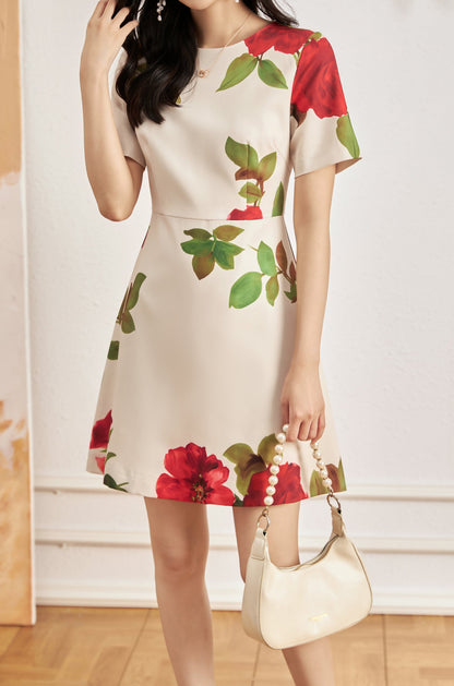 Gisele satin printed floral dress