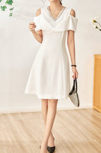 Load image into Gallery viewer, Faustine crystal collar hemp knee dress with cut out shoulder
