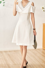 Load image into Gallery viewer, Faustine crystal collar hemp knee dress with cut out shoulder
