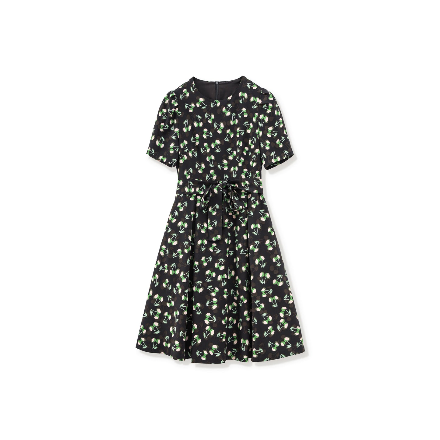 Suri chiffon printed round neck dress with belt