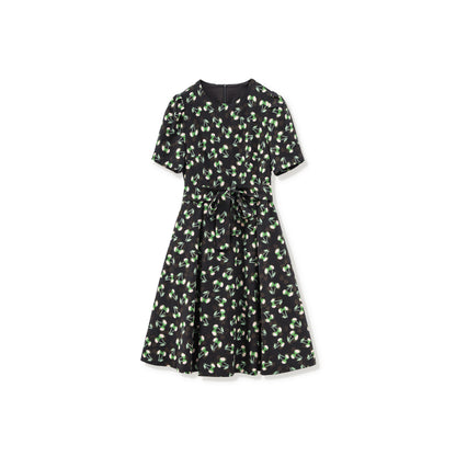 Suri chiffon printed round neck dress with belt