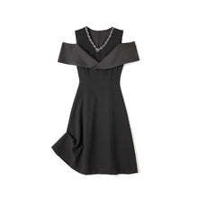 Load image into Gallery viewer, Faustine crystal collar hemp knee dress with cut out shoulder
