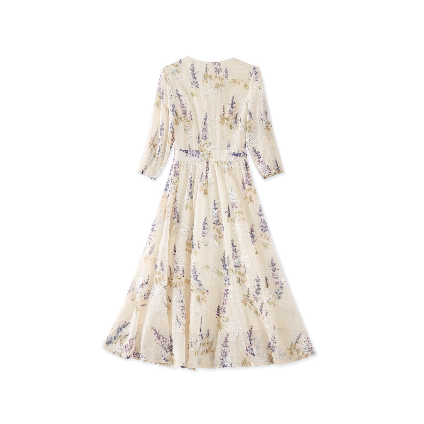 Darcey printed chiffon dress with floral embroidery