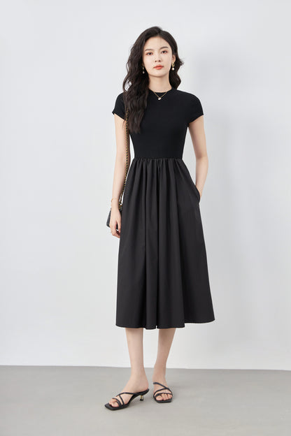 Jersey round neck A-Line midi dress