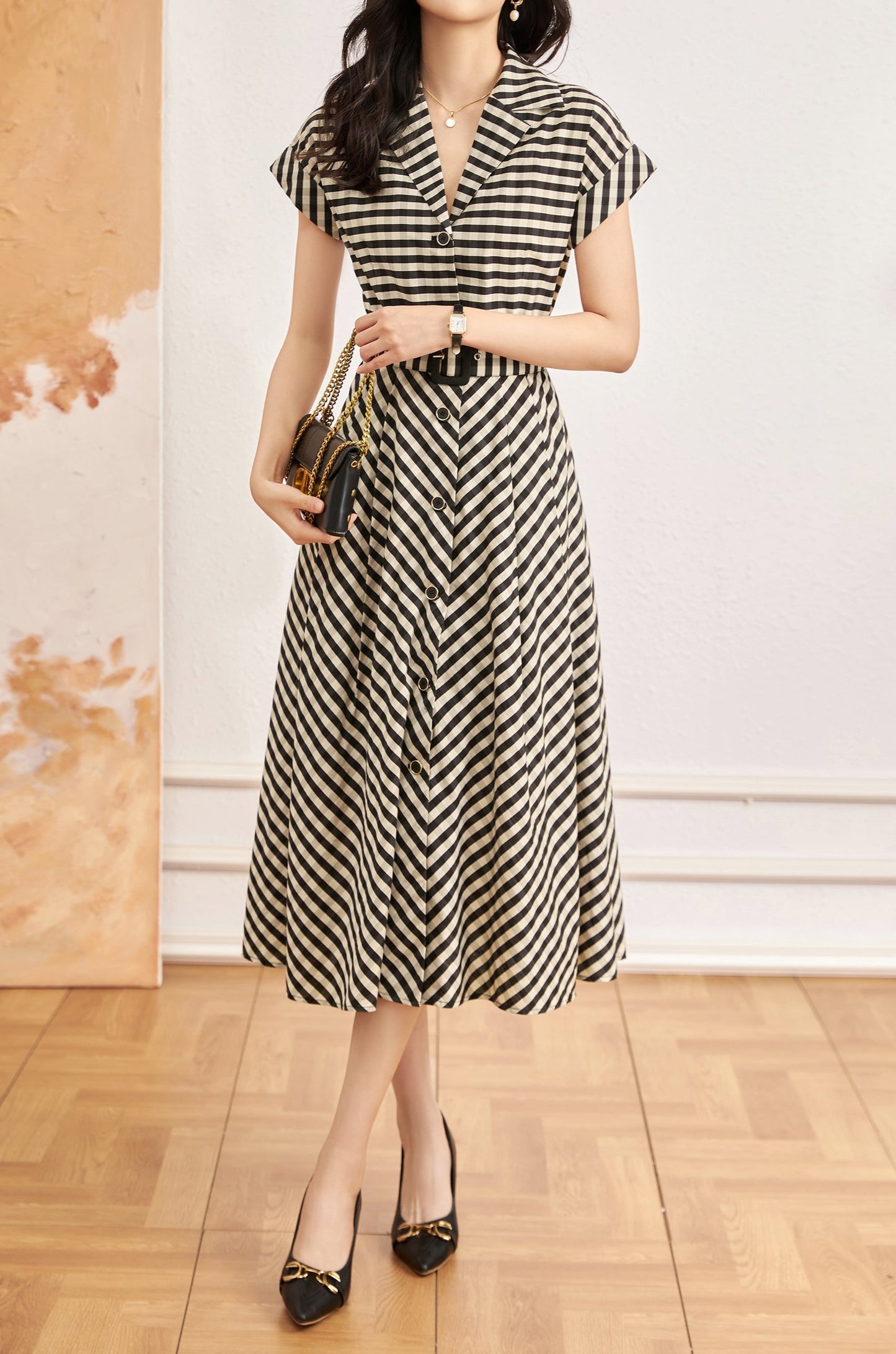 Freja gingham front button belt dress