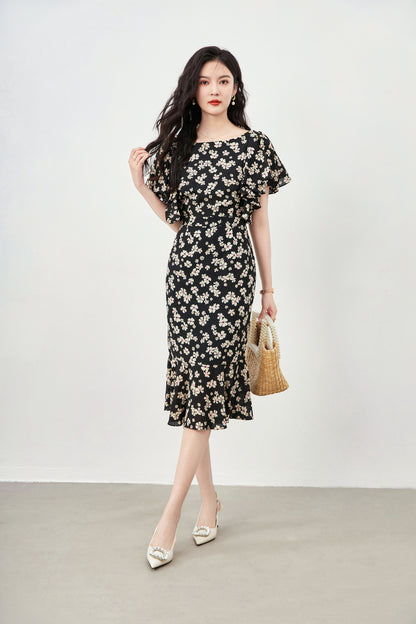 Emi chiffon floral mermaid dress