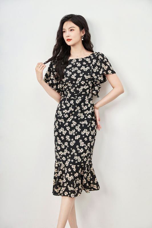 Emi chiffon floral mermaid dress