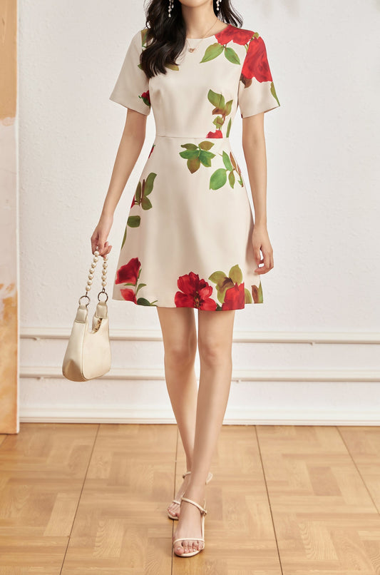 Gisele satin printed floral dress
