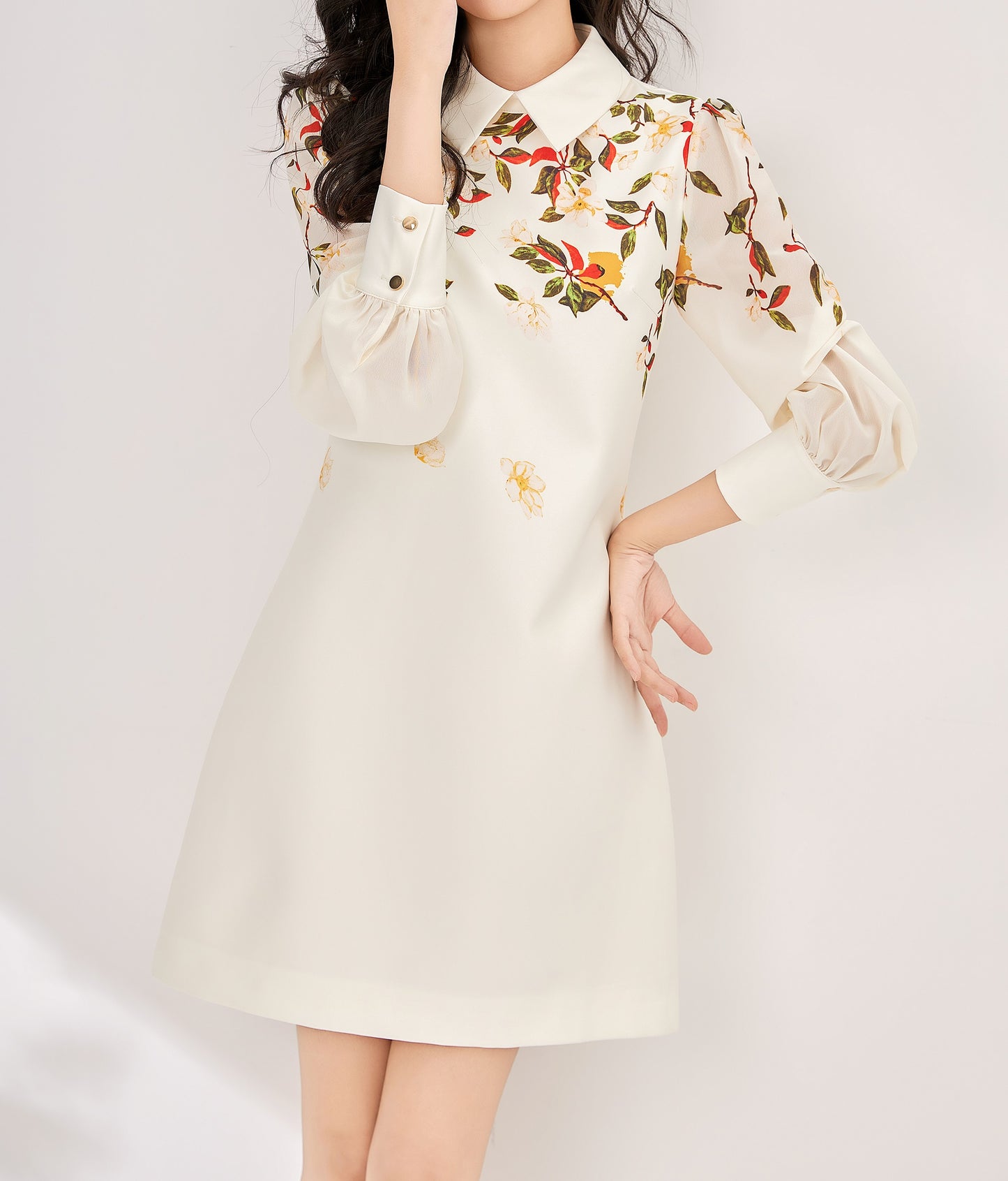 Malena printed floral collar chiffon dress