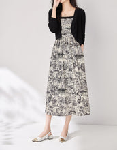 Load image into Gallery viewer, Nadeline 2 piece set chiffon spaghetti strap printed dress with knitted cropped cardigan
