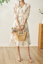 Load image into Gallery viewer, Darcey printed chiffon dress with floral embroidery
