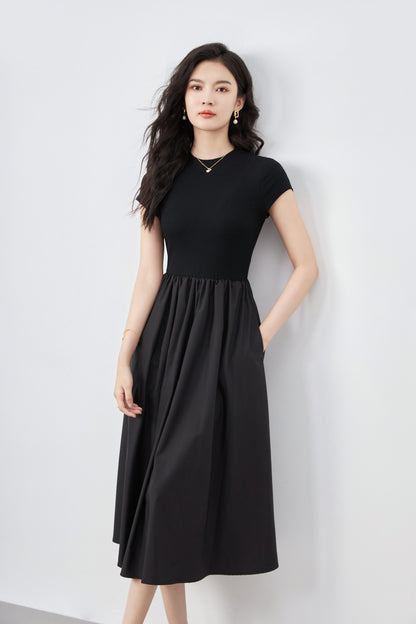 Jersey round neck A-Line midi dress