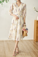 Load image into Gallery viewer, Darcey printed chiffon dress with floral embroidery
