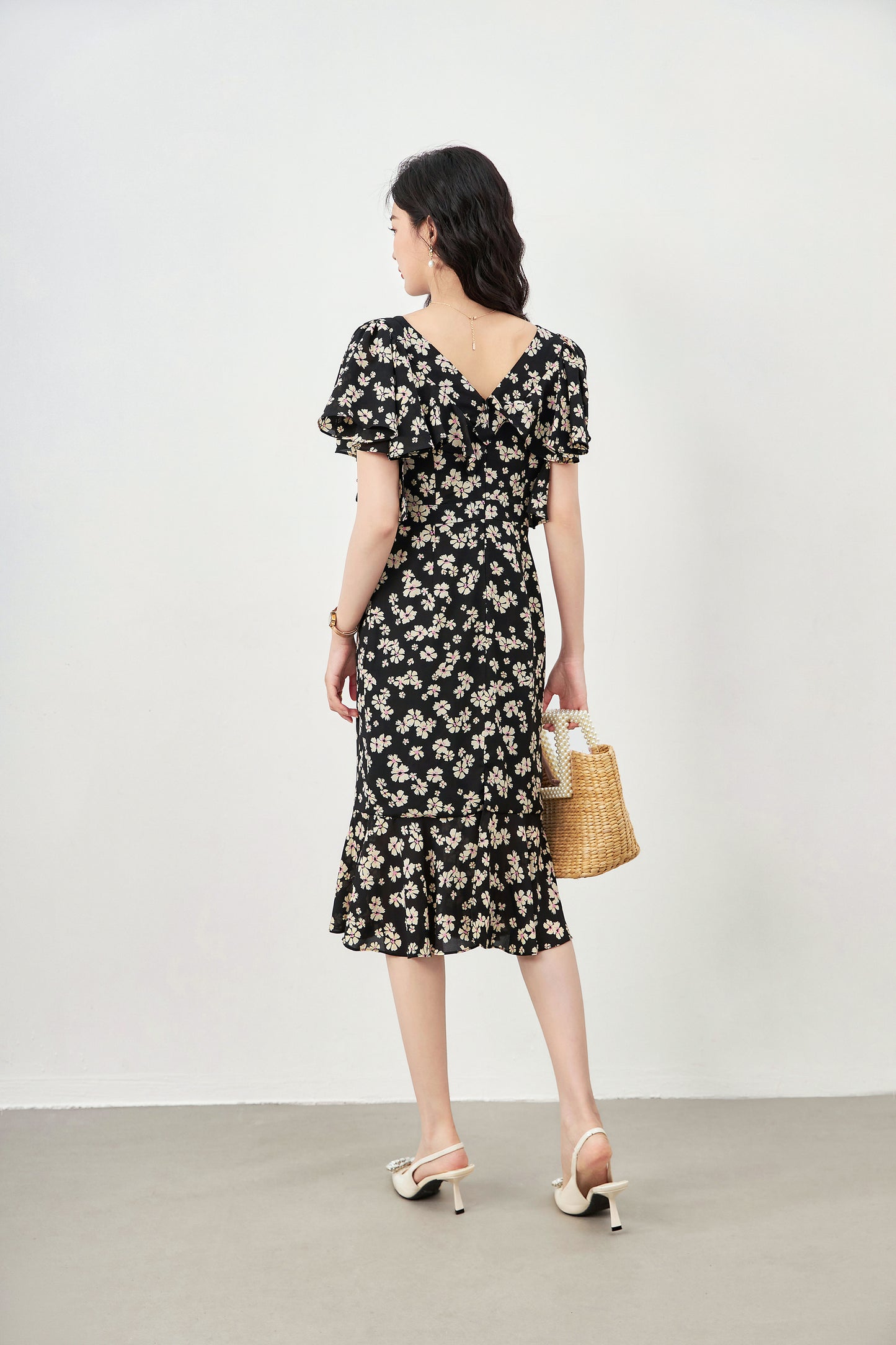 Emi chiffon floral mermaid dress