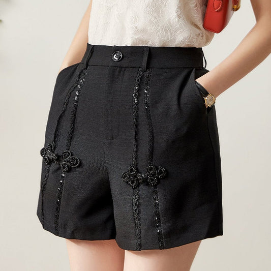 Malin lace shorts with mandarin collar detail