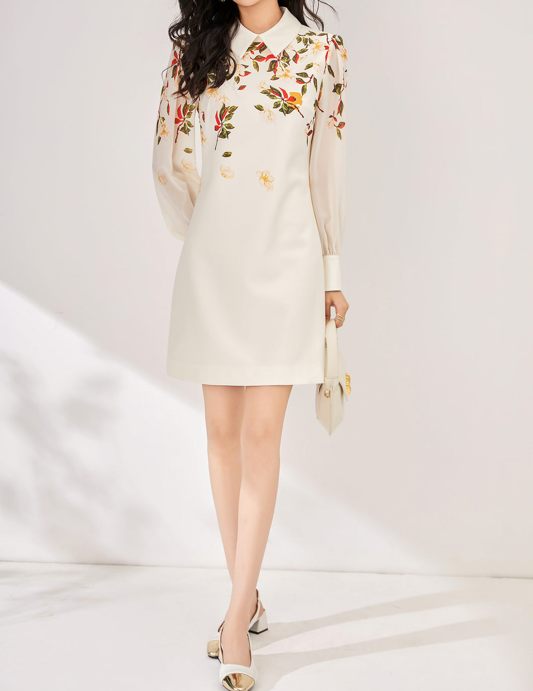 Malena printed floral collar chiffon dress