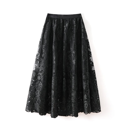 Yara A line lace embroidery skirt with elastic waist