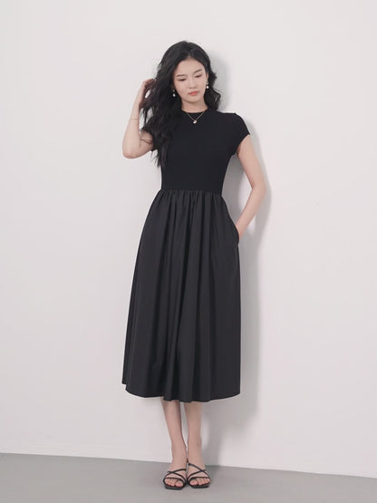 Jersey round neck A-Line midi dress