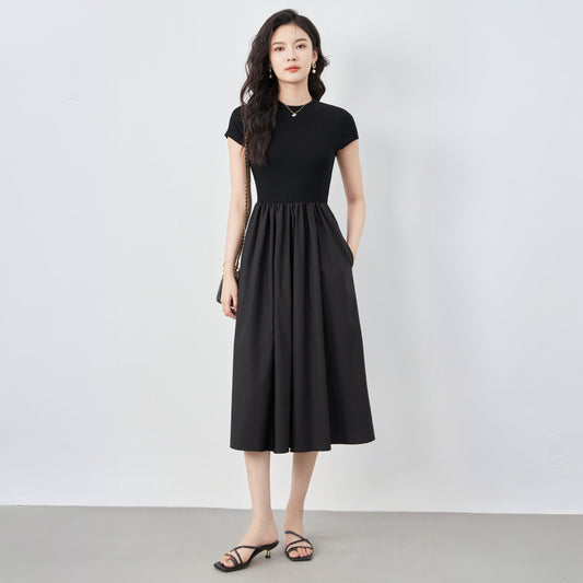 Jersey round neck A-Line midi dress