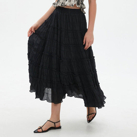 Alana tiered flare midi skirt with elastic waist