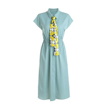 Load image into Gallery viewer, Galena collar midi dress with scarf tie and elastic waist
