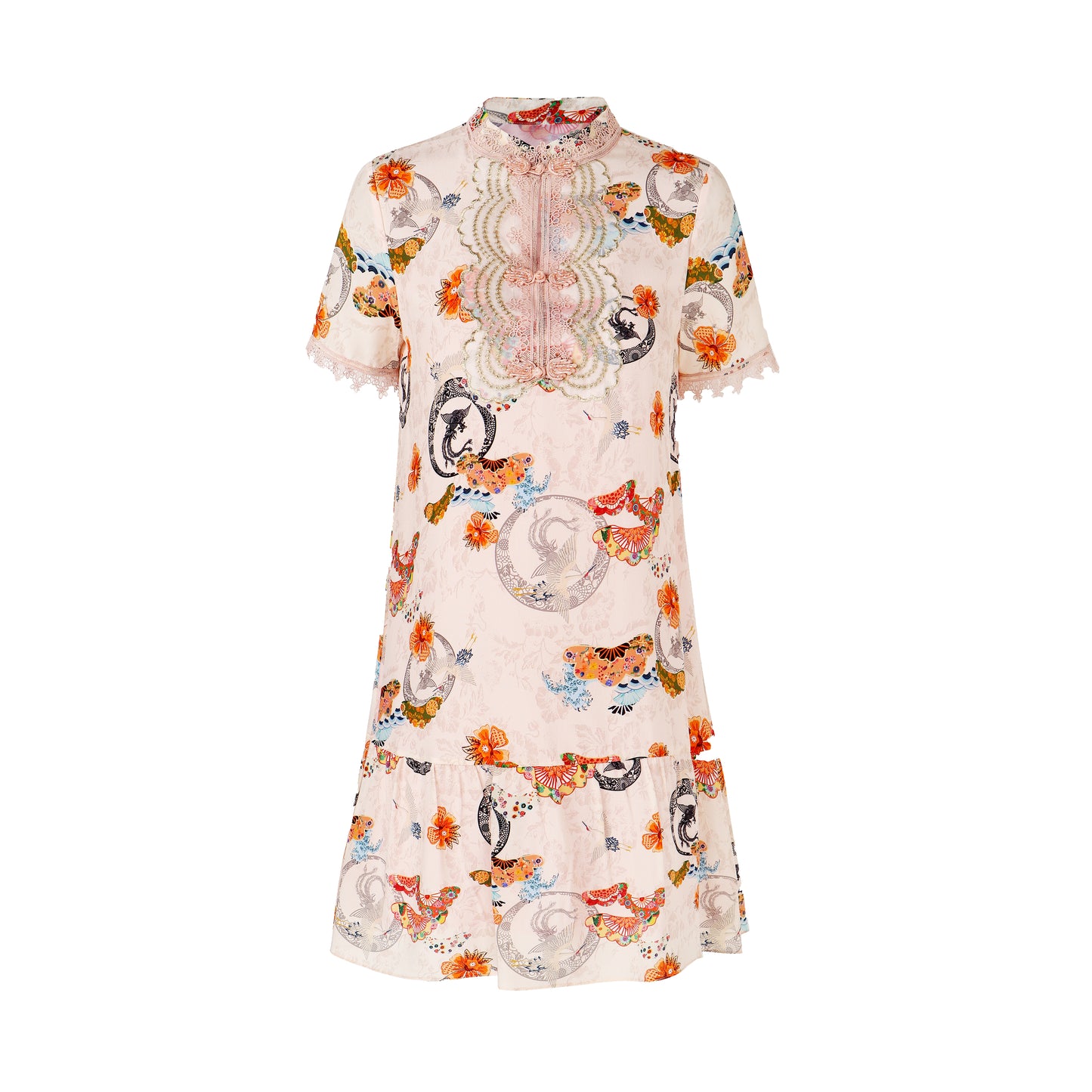 Karla oriental mini pure silk dress with mandarin collar