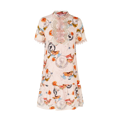 Karla oriental mini pure silk dress with mandarin collar